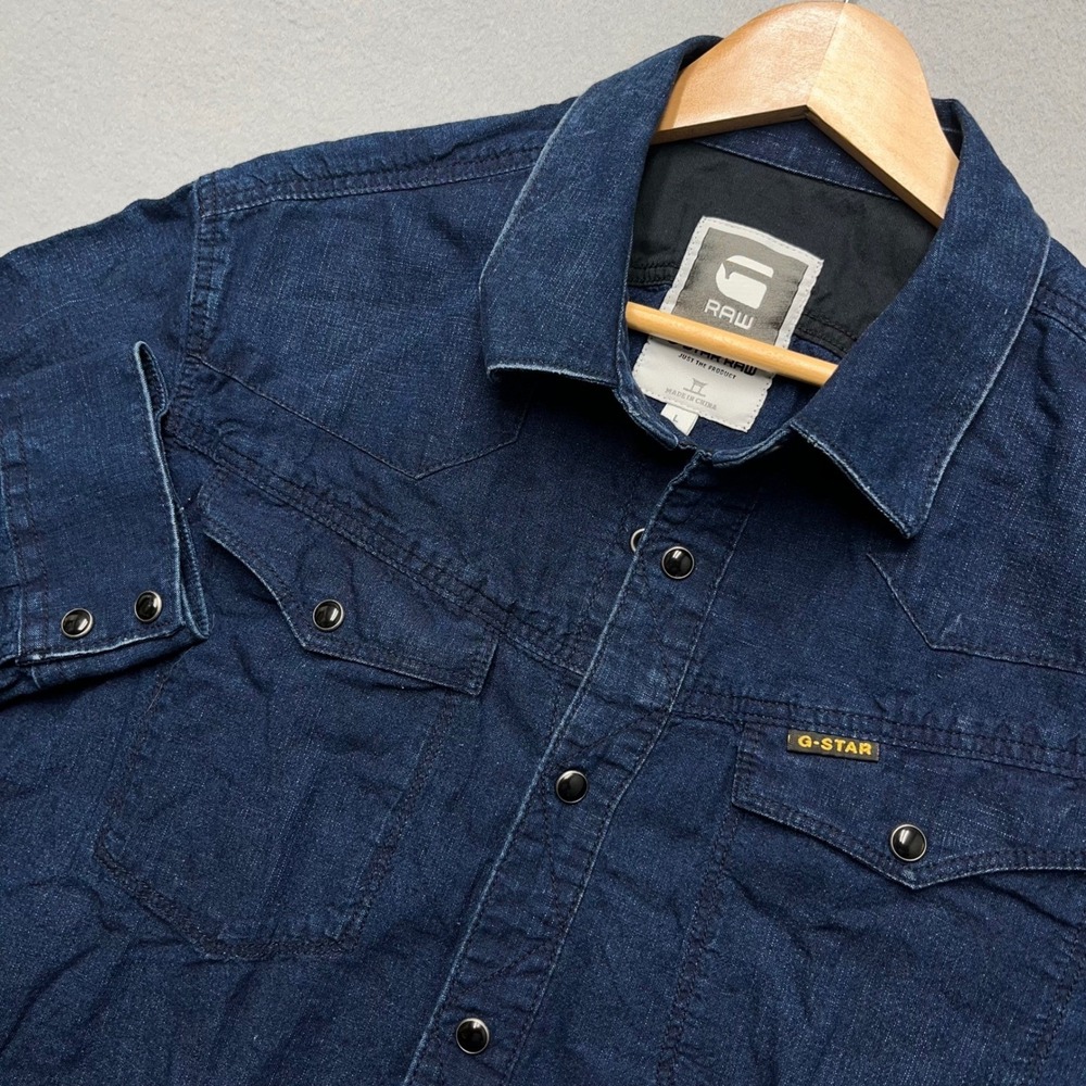 G-Star Raw Mens Tailor Shirt L/S Indigo Denim Western Snap Button Down‎ Blue L